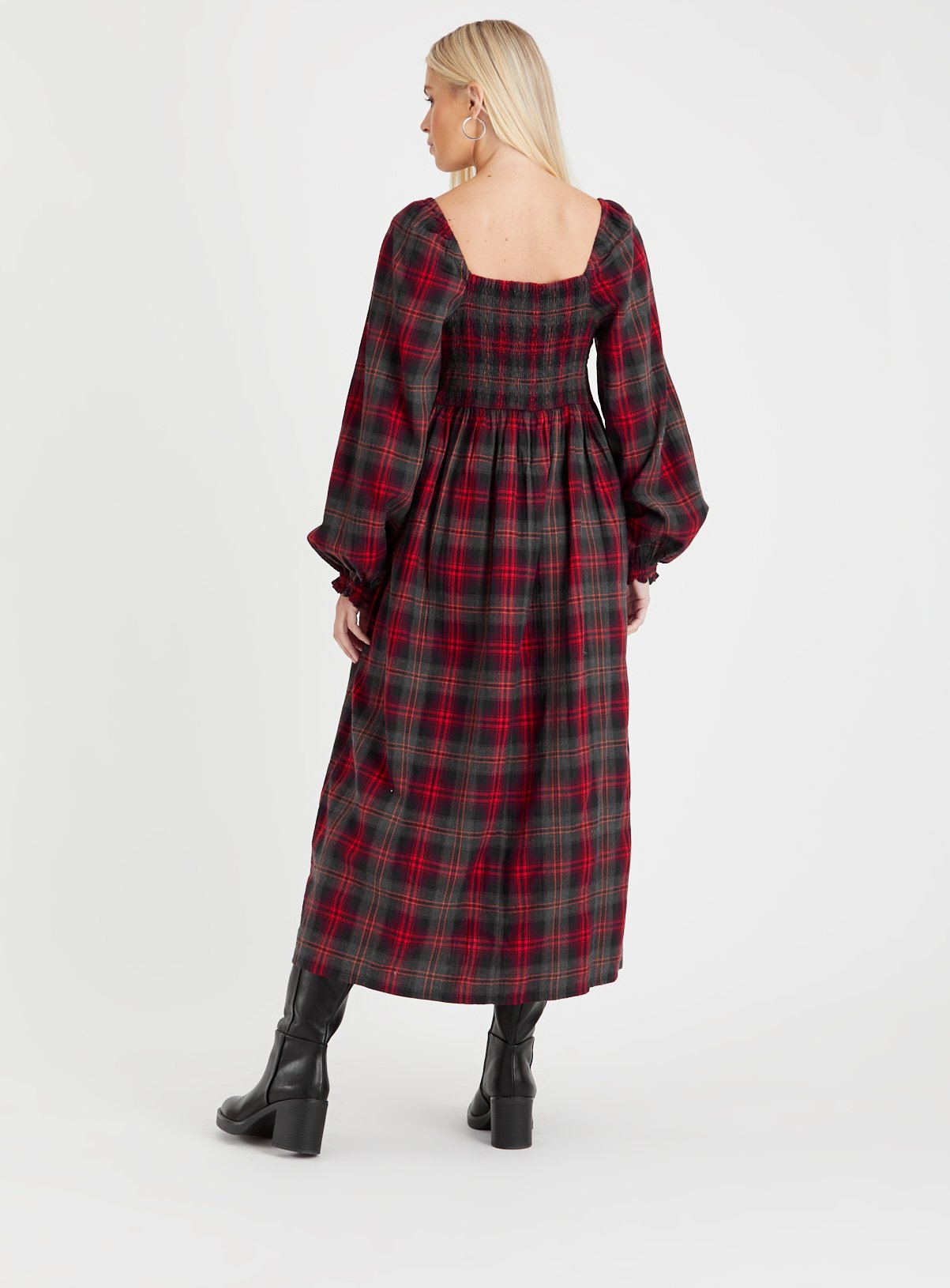 Red Check Puff Sleeve Midi Dress 16 - Image 4 thumbnail